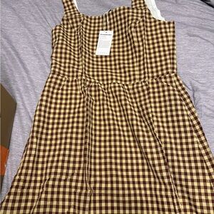 Brown and Light Yellow Checkered Dress